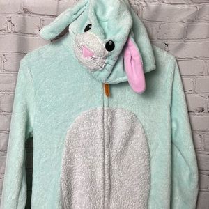 Juniors, Bunny One-Piece Pajamas With Hoodie • Size Medium
